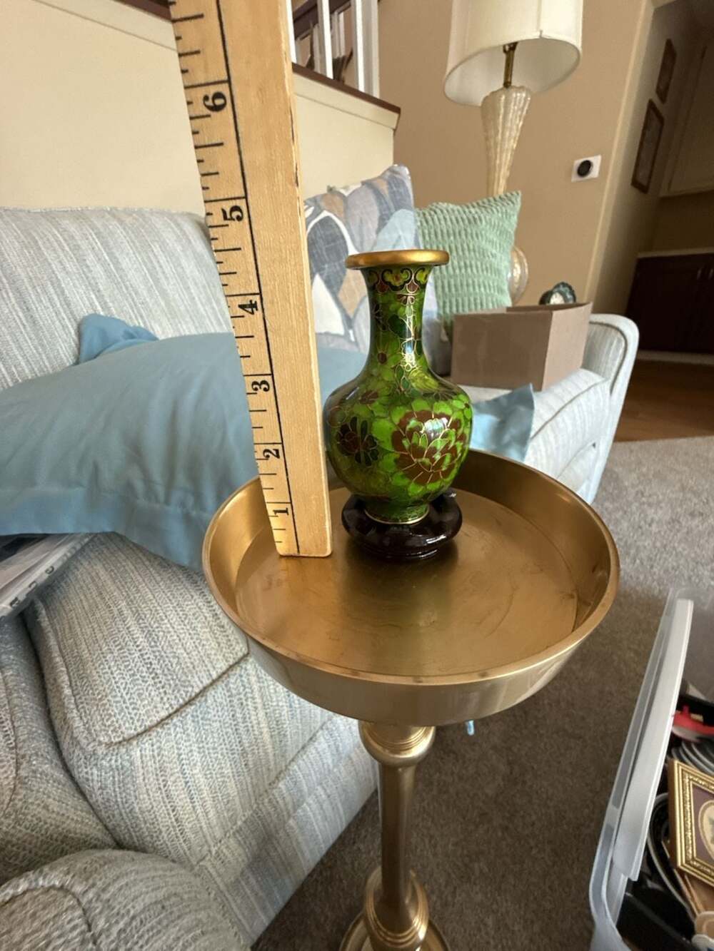 Vintage Chinese Cloisonne Green Floral Enamel Brass Vase Made in China
